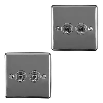 2 PACK Gang Double Retro Toggle Light Switch BLACK NICKEL 10A Way Plate