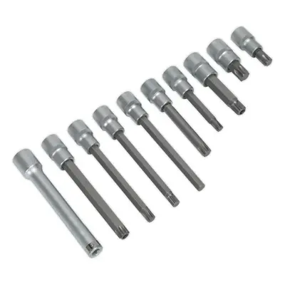 10 Piece Head Bolt Socket Bit Set - 1/2" Sq Drive - S2 Steel Male Bits - Knurled