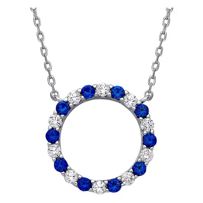 Jewelco London Ladies Rhodium Plated Sterling Silver Blue CZ Alternating Circle of Life Lavalier