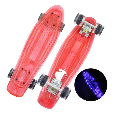 (Red) Kids Skateboard Full Board Flashing Wheel Children Scooter Long-board Banana Skate Board f