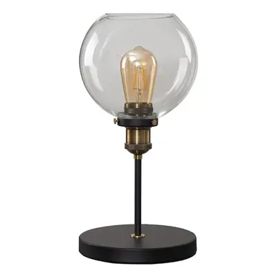 Industrial Black and Gold Table Lamp with a Clear Glass Globe Shade