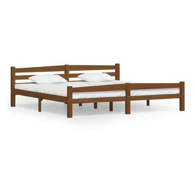 vidaXL Solid Wood Pine Bed Frame Honey Brown 200x200 cm Home Wooden Bedstead