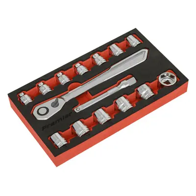 15 PACK Low Profile Socket Set - 1/2" Metric Sq Drive Point & Ratchet Handle