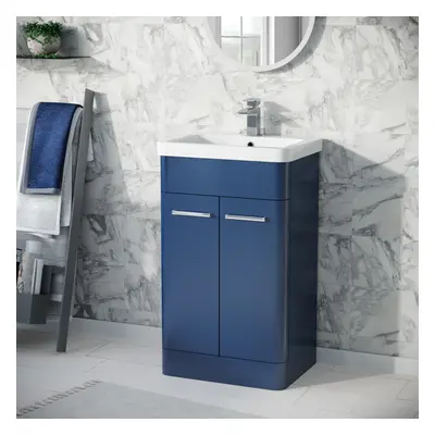 Nes Home Afern 500mm Freestanding Vanity Unit Cabinet and Wash Basin Royal Blue