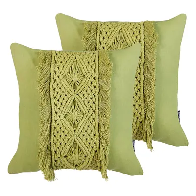 Set of Cushions KALAM Cotton x cm Geometric Pattern MacramÃ© Green