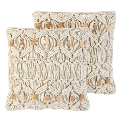 Set of Cushions Geometric Pattern NICAEA Cotton x cm Beige