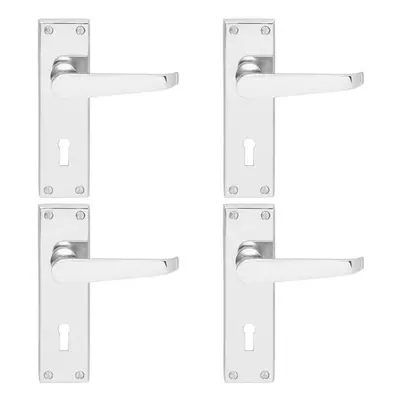 4x Victorian Flat Lever on Lock Backplate Handle x 42mm Polished Chrome