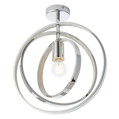 Chrome Plated Semi Flush Ceiling Pendant Light - Adjustable Hoops - Dimmable