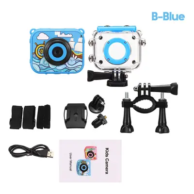 (Blue, B) 1080P HD Mini Children Digital Waterproof Camera Anti-Fall Kid Sports Camera