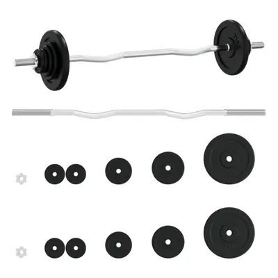 (super curl bar) vidaXL Barbell with Plates Set kg Cast Iron & Chrome Plated Steel Barbell