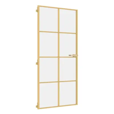 vidaXL Interior Door Slim Sliding Door Golden Tempered Glass and Aluminium