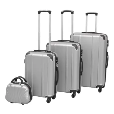 vidaXL Piece Hardcase Trolley Set Silver Travel Suitcase Luggage Bag Cabin