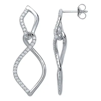 Jewelco London Ladies Sterling Silver Cubic Zirconia Liquid Flame Twist Drop Earrings - GVE586