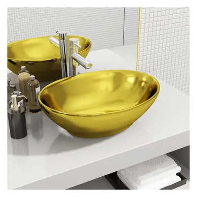 vidaXL Wash Basin Ceramic Gold Above Counter Bathroom Sink Wash Bowl Unit