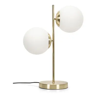 Modern Light Gold Metal Stem Table Lamp White Frosted Glass Shades