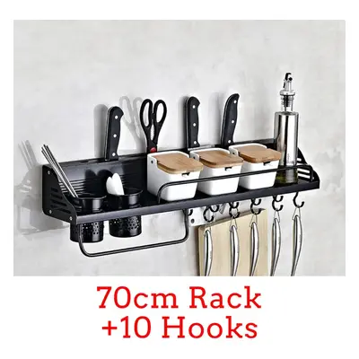 (70cm Rack+10 Hooks) Kitchen Organization Storage Rack Wall Mount Coffee Cup Mug Cupboard Holder