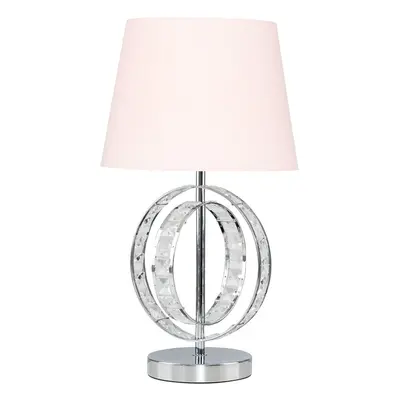 Modern Chrome Acrylic Jewel Intertwined Double Hoop Design Table Lamp with a Pink Polycotton Tap