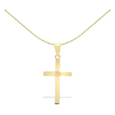 Jewelco London Solid 9ct Yellow Gold Gypsy Set Round I SI2 0.03ct Diamond Solitaire Cross Pendan