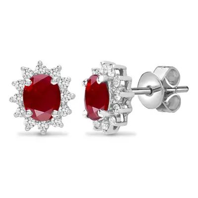 Jewelco London 18ct White Gold Cluster Set G SI 0.19ct Diamond and Oval Red 1.04ct Ruby Royal Cl