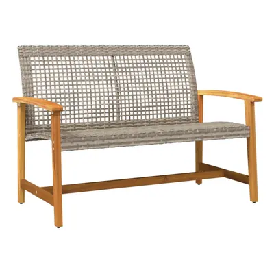 vidaXL Garden Bench Outdoor Bench Park Bench Grey Poly Rattan and Acacia Wood