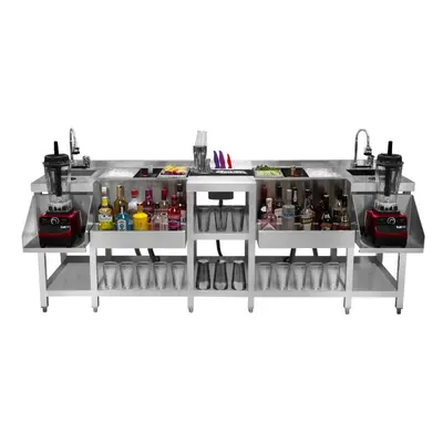 Cocktail Bar Station Compact Twin Steel Insulated Ice Well Sink Glass Rinser