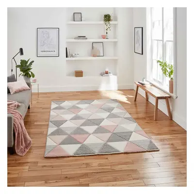 (Grey/Rose, x cm) Pastel Diamond Geometric Rugs Non Shed Small Medium Large Living Room Bedroom 