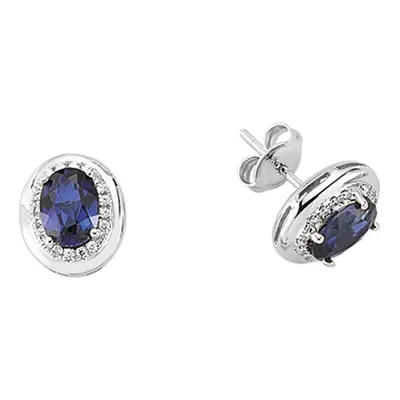 Jewelco London Ladies Sterling Silver Sapphire-Blue Oval Cubic Zirconia Halo Stud Earrings - GVE