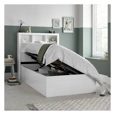 Oscar White Wooden Bookcase Ottoman Storage Bed Single