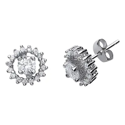 Jewelco London Ladies Sterling Silver Cubic Zirconia Halo Stud Earrings - GVE506