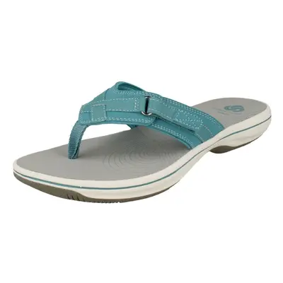 (UK 8, Aqua (Blue)) Ladies Clarks Toe Post Sandals Brinkley Sea - D Fit