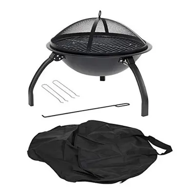 La Hacienda Camping Firebowl with Grill, Folding Legs and Carry Bag - Black