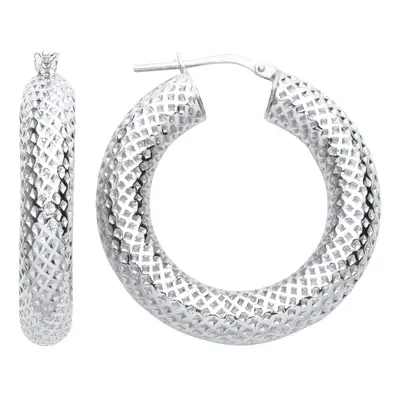 Jewelco London Ladies Rhodium Plated Sterling Silver Snake Skin Mesh Hoop Earrings - ER130