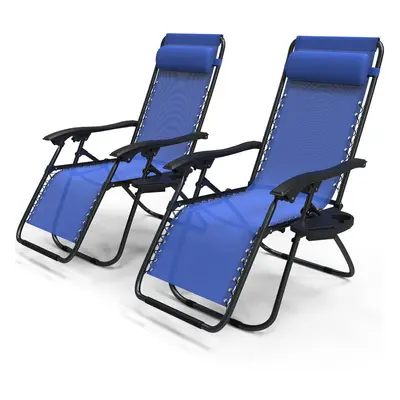 VOUNOT Set of Zero Gravity Chairs, Garden Sun Loungers with Cup and Phone Holder, Blue