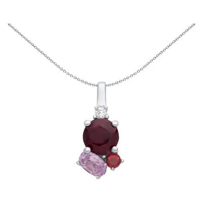 Jewelco London Sterling Silver Garnet Lilac Oval CZ Assortment Cluster Toi et Moi Pendant Neckla