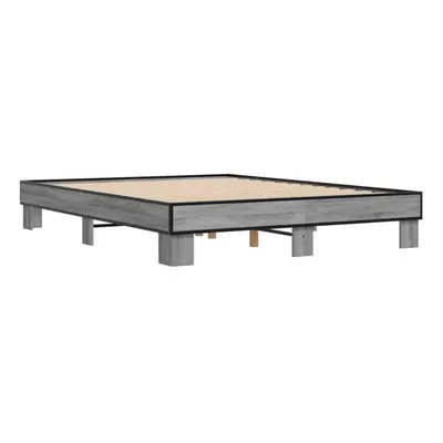 vidaXL Bed Frame Grey Sonoma 150x200 cm King Size Engineered Wood and Metal