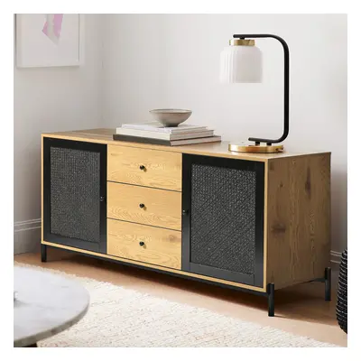 3 Drawer Sideboard Hallway Storage Cabinet with Black Cupboard Door