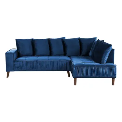 Left Hand Velvet Corner Sofa Blue GRENA