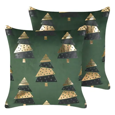 Set of Cushions GOLDSPRUCE Plant Pattern Velvet x cm Green