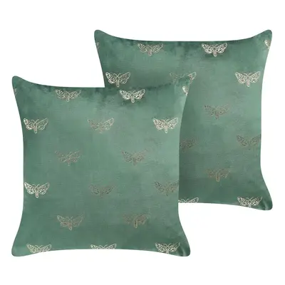 Set of Velvet Cushions Butterfly Pattern x cm Green YUZURI