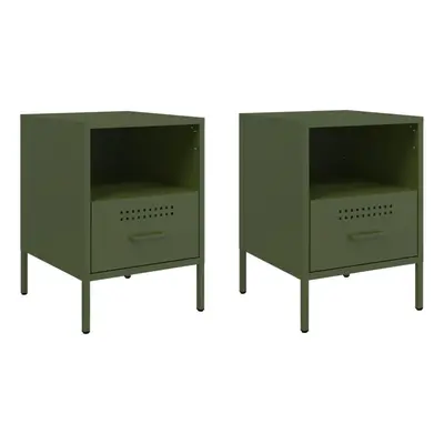 vidaXL Bedside Cabinets Nightstand Bed Side Table pcs Olive Green Steel