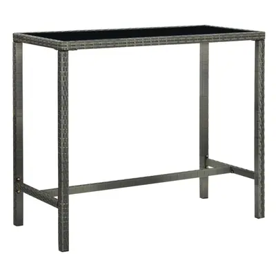 vidaXL Garden Bar Table Grey Poly Rattan and Glass Outdoor Pub Counter Desk