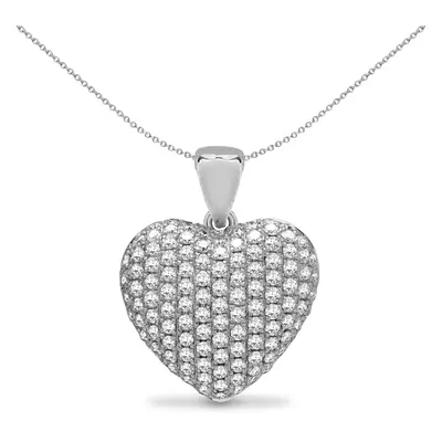 Jewelco London Solid 18ct White Gold Pave Set Round G SI1 0.66ct Diamond Domed Love Heart Cluste