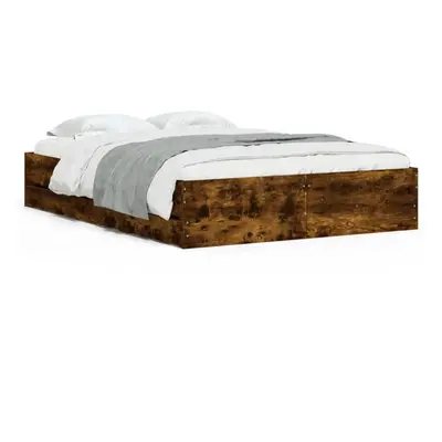 (smoked oak, x cm) vidaXL Bed Frame with Drawers Mattress Foundation Bed Base Engineered Wood