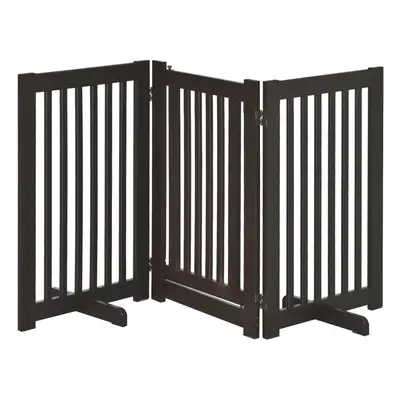 PawHut 155cm Expandable 3-Panel Freestanding Dog Pet Gate w/ Latched Door Brown