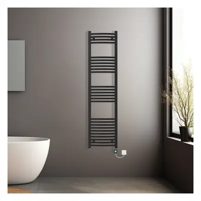 (Black, 1600x400mm) Pre-filled Electric Curved Heated Towel Rail Radiator Thermostatic