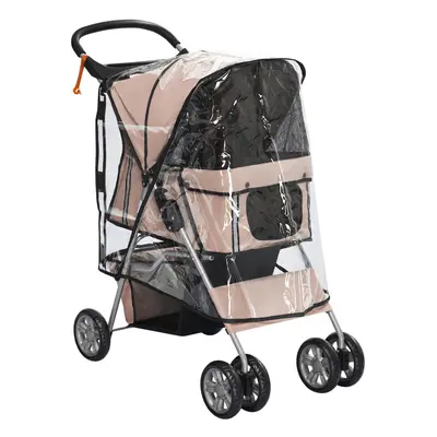 PawHut Dog Stroller W/ Rain Cover, Foldable Pet Pram for S, Dogs, Brown