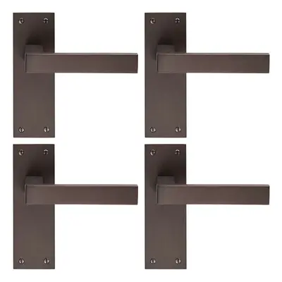 4x PAIR Straight Square Handle on Slim Latch Backplate x 50mm Matt Bronze