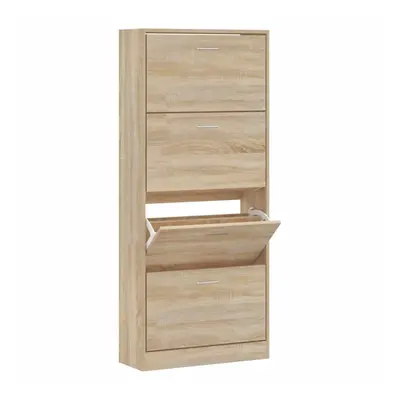 (Sonoma oak, x x cm (W x D x H)) New Wood Shoe Cabinet 2Drawer Storage Cupboard Rack Shelf Multi