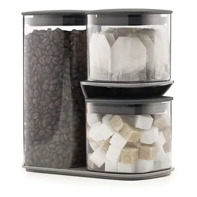 Joseph Joseph Podium Piece Storage Jar Set With Stand Non-Slip Feet Grey