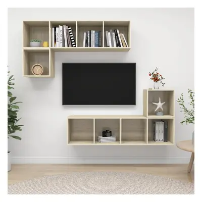 vidaXL TV Cabinet Set Piece Sonoma Oak Chipboard Stand Living Room Furniture